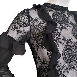 Ups and Downs Elegant Black Lace Ruffle Bodysuit (M)